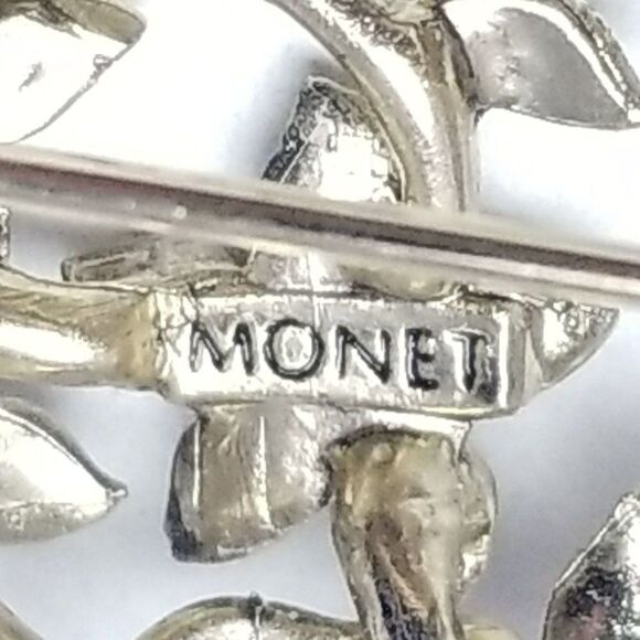 Vintage Monet Pastel Purple and Green Rhinestone Floral Swirl Brooch, Spring - Picture 3 of 6